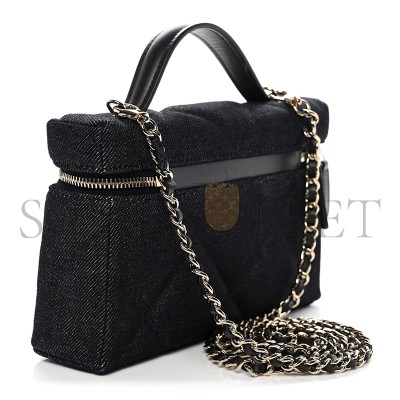 CHANEL MASTER DENIM QUILTED TOP HANDLE SLIM VANITY CASE WITH CHAIN DARK BLUE (19.5*17*5cm) 
